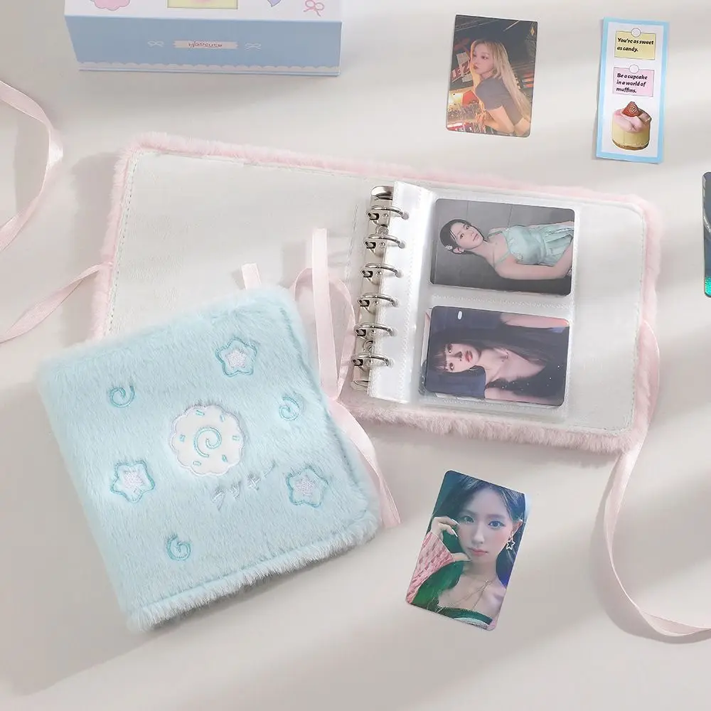 Plush 3in Plush Photocard Holder Fluffy Strap Ties 2 Grids A7 Idol Photo Album Ribbon Cartoon Photocards Collect Volume