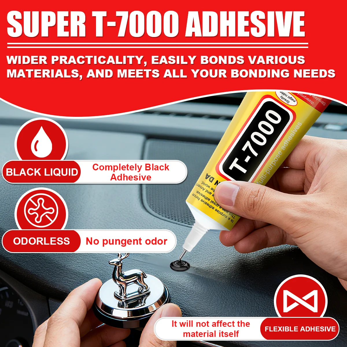1/2 قطعة 15/25/50/110 مل T7000 غراء إصلاح أسود غراء بلاستيكي زجاجي عالمي DIY، غراء مكونات إلكترونية T-7000 مع غراء دقيق التطبيق، لاصق مطاطي أسود