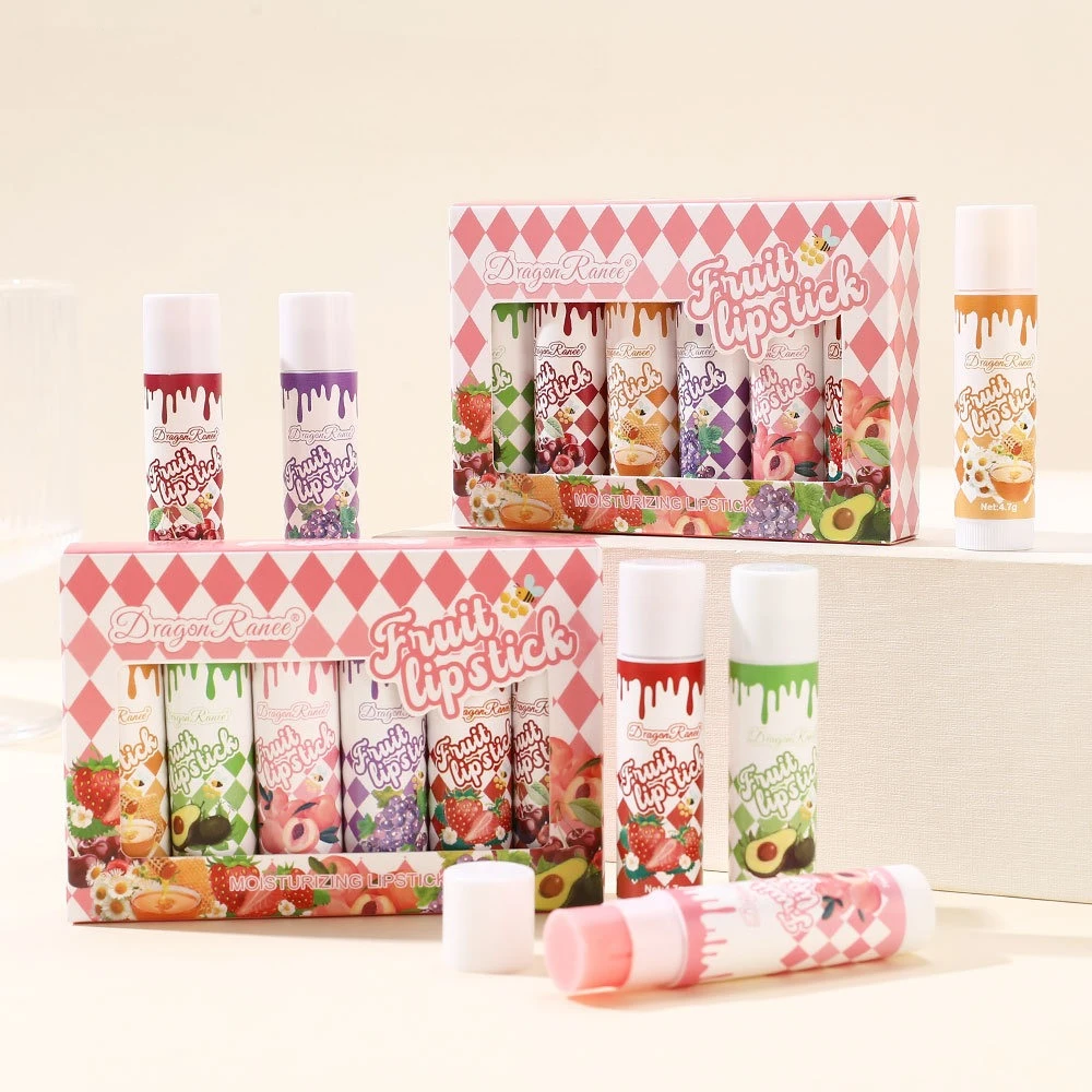 6 قطعة مجموعة بلسم الشفاه عديم اللون بنكهة الفاكهة والفراولة والخوخ ومرطب وملمع الشفاه اللامع والعناية المغذية اليومية الأساسية #4