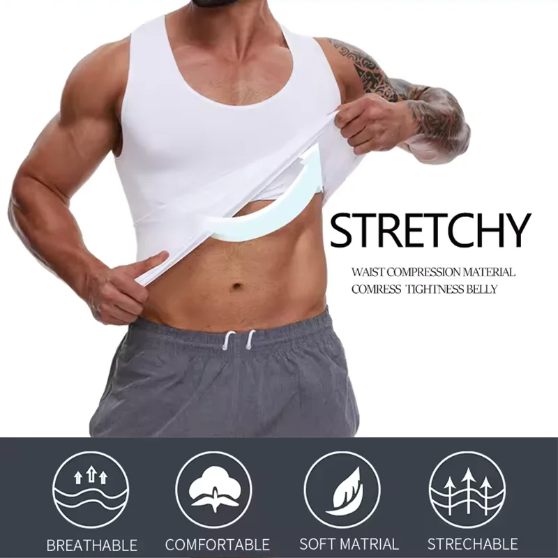 Men's Slimming Body Shaper Posture Vest Men's Compression T-Shirt Body Building Fat Burn Tummy Control Tank Top Under Shirt