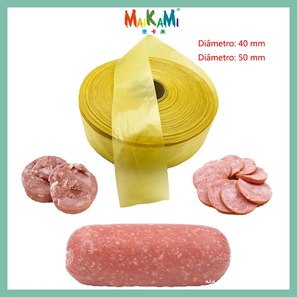 40/50mm x 5/10/20 metros tubo de embalagem de salsicha de colágeno seco invólucro de salsichas de carne para fabricante de salsichas