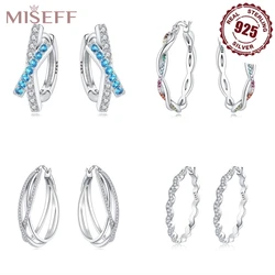 MISEFF New 925 Sterling Silver Sparkling Cubic Zircon Simple Symmetry Style Double Hoop Earrings For Wedding Engagement Jewelry