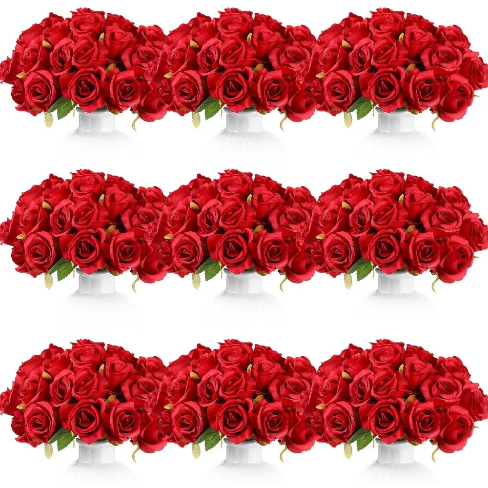 

Artificial Rose Flowers Bouquet Bulk Silk Realistic DIY Bridal Wedding Centerpieces Home Party Decor Red Fake Roses