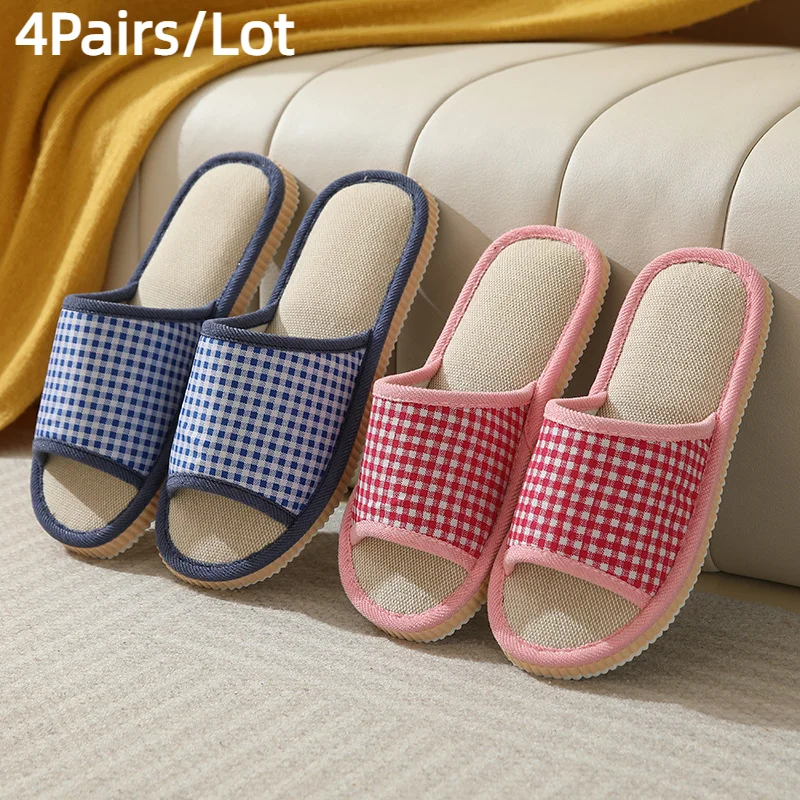 

4Pairs/Pack Man Women Cotton Hemp Slippers Disposable Home Hotel Slides Travel Sandals Hospitality Guest SPA Footwear Shoes