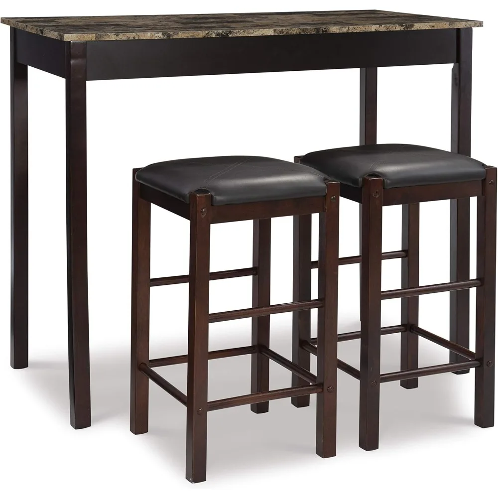 

Brown 3-Piece Table Faux Marble Tavern Set, 42" w x 22.25" d x 36" h