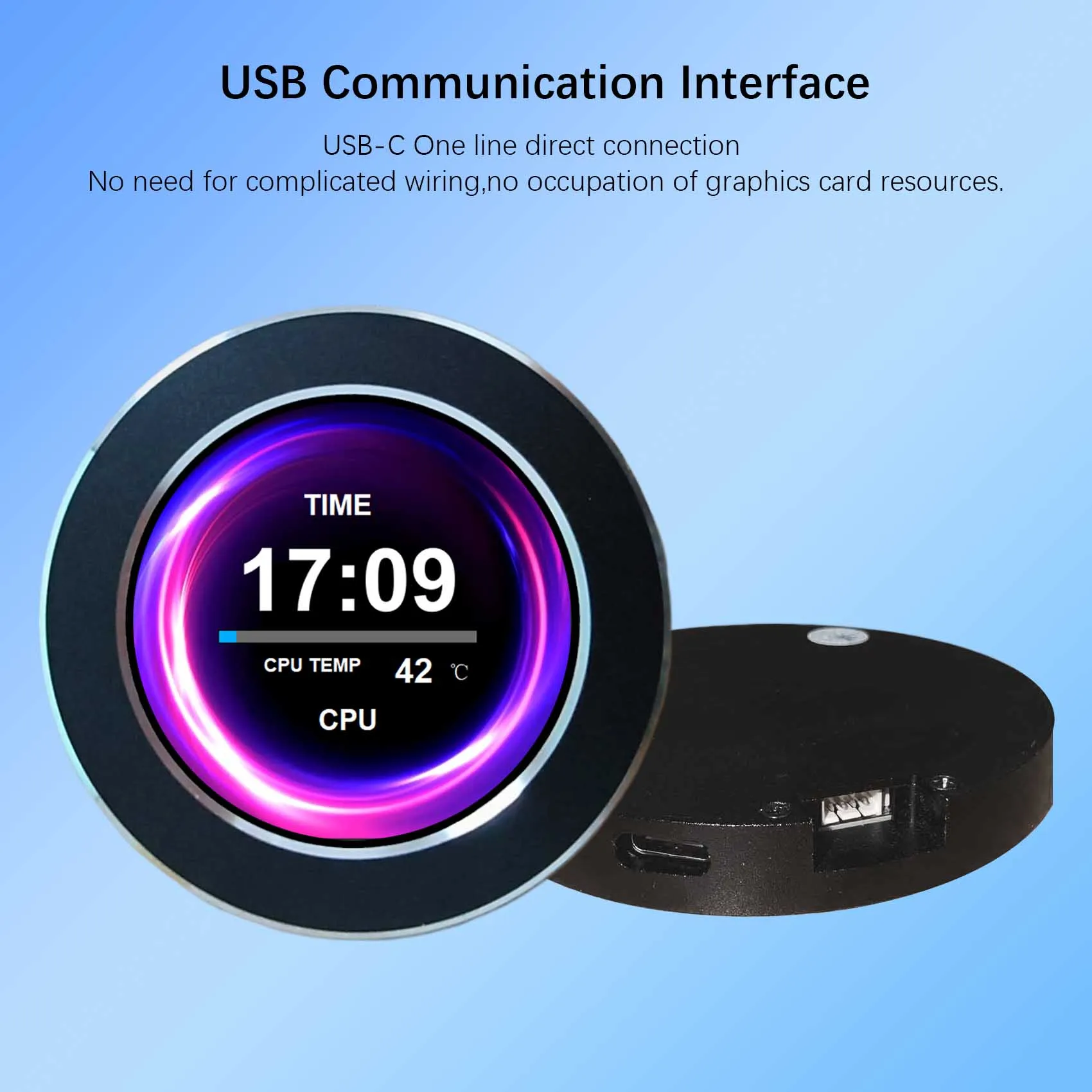 2.1inch 480x480 PC Case Monitor USB Port Built in Picture Theme CPU GPU Temp,Black Case
