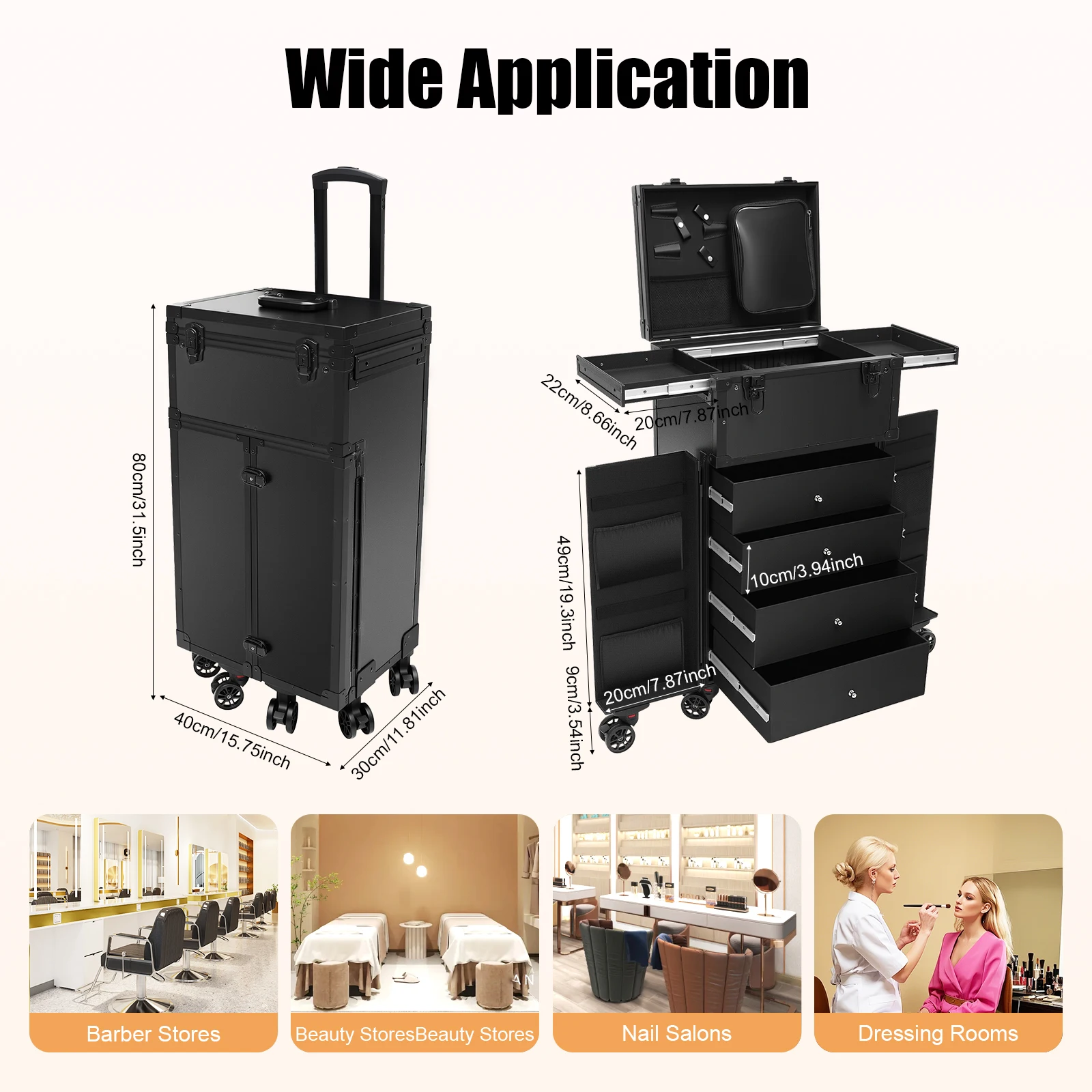 حقيبة مكياج احترافية مقاس 31.15 بوصة مكونة من 4 أدراج لفن الماكياج الاحترافي وحقيبة قطار مستحضرات التجميل ومنظم المكياج وحقيبة سفر