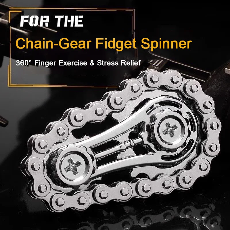 Jouets de chaîne de Fidget de rouleau de main de pignons, Spinner de Fidget de chaîne de double engrenage en métal-jouet de mise au point de soulagement du Stress usiné de précision