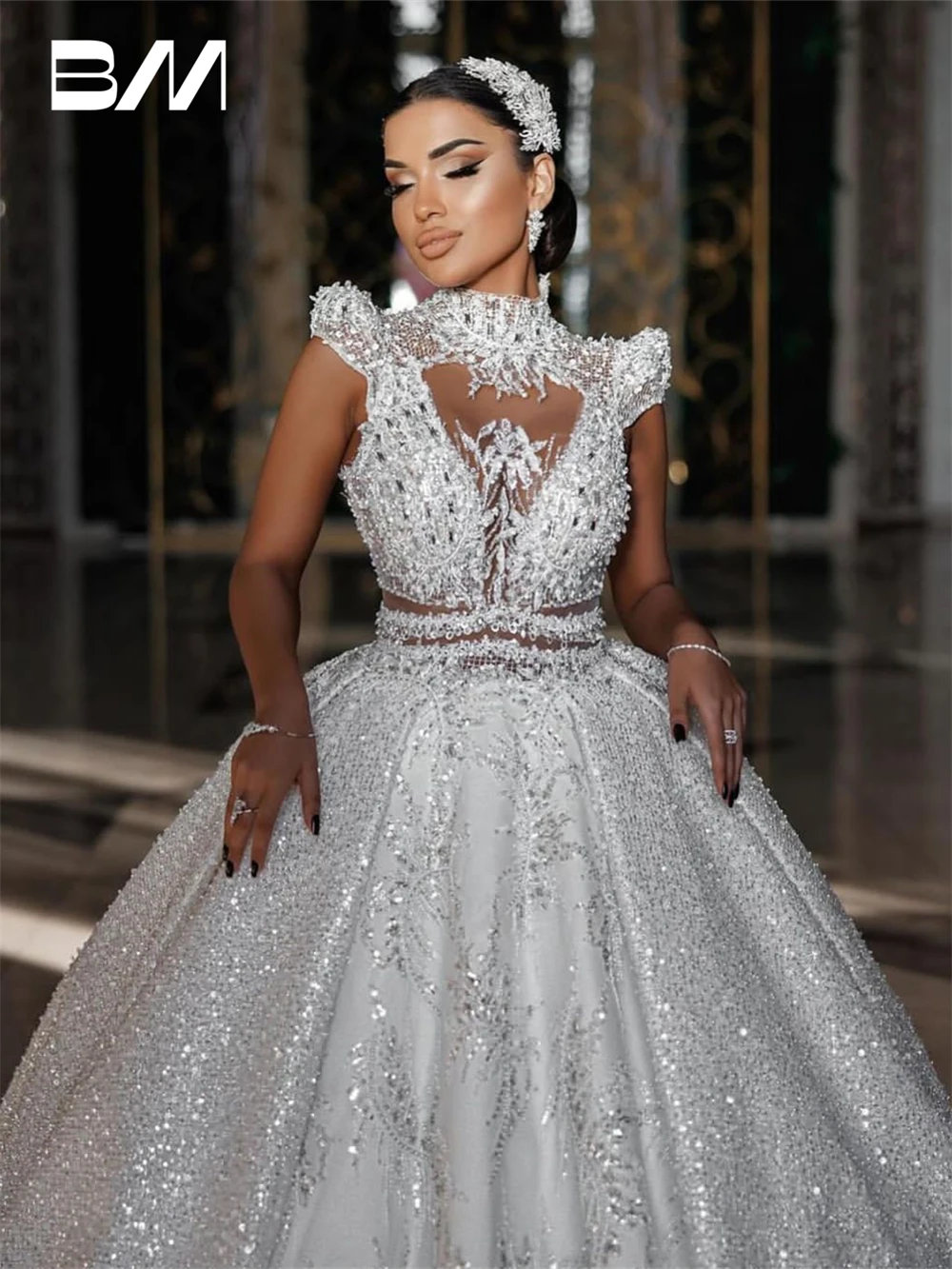 

High Neck Embroidery Wedding Dresses For Women Princess Ball Gown Bride To Be 2024 Luxury Robe De Mariee Arabic Bride Dresses