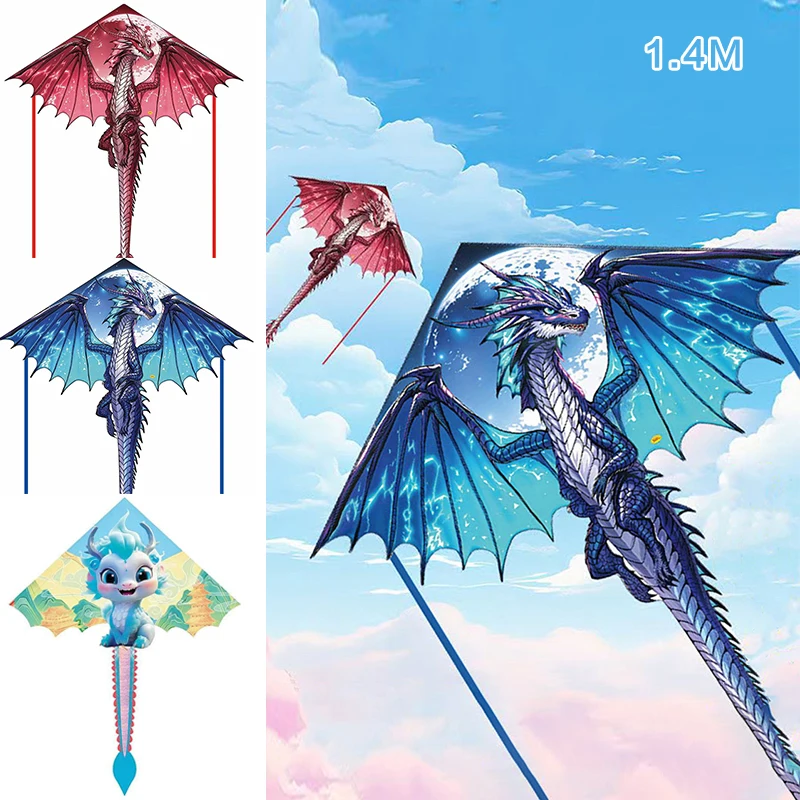 Aquilone de dragão pterosaur de 1,4 m para crianças e adultos, brinquedo de brincar ao ar livre com cauda, fácil de voar