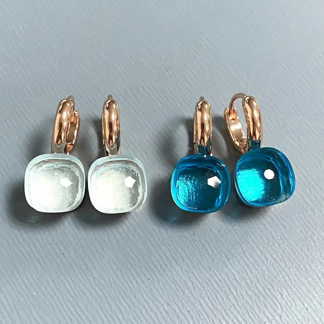 

10.6mm Classic Nudo Earrings For Women High Quality Crystal Dangle Earring Square Blue Topaz Fashion Jewelry Gift