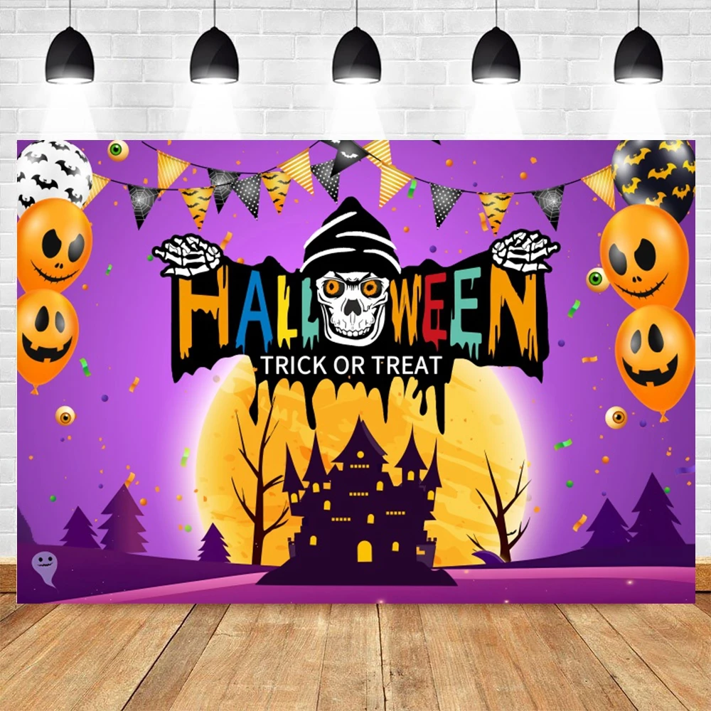 Happy Halloween Photography Backdrop Horror Moon Pumpkin Witch Bat Castle Baby Halloween Party Decor Photo Background Props