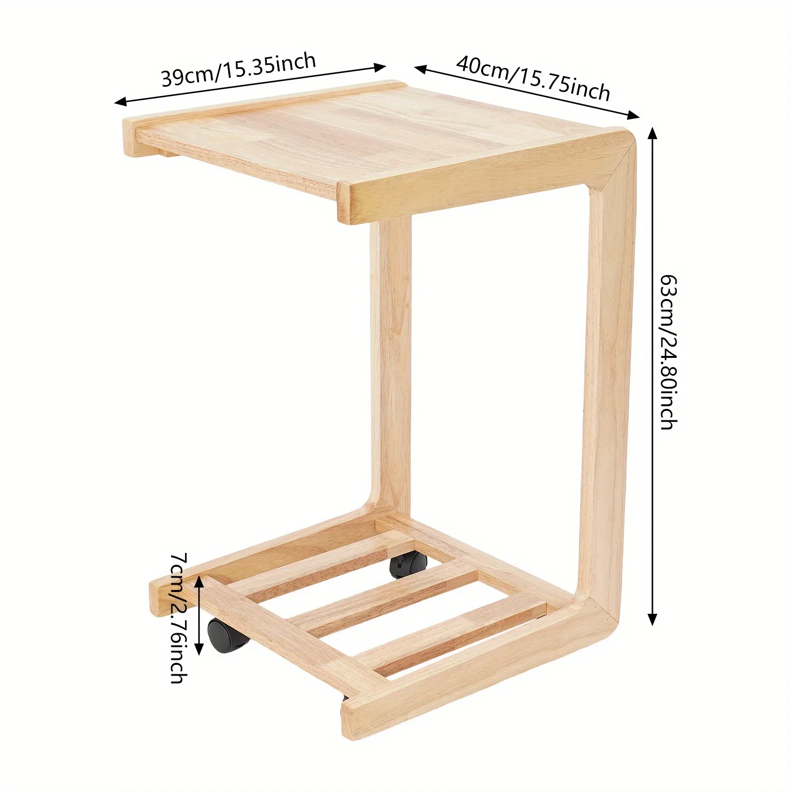 40cm Mobile Small Table - Natural Wood Color, suitable for placing heavy objects such as computers, tablets, tea cups, etc,
