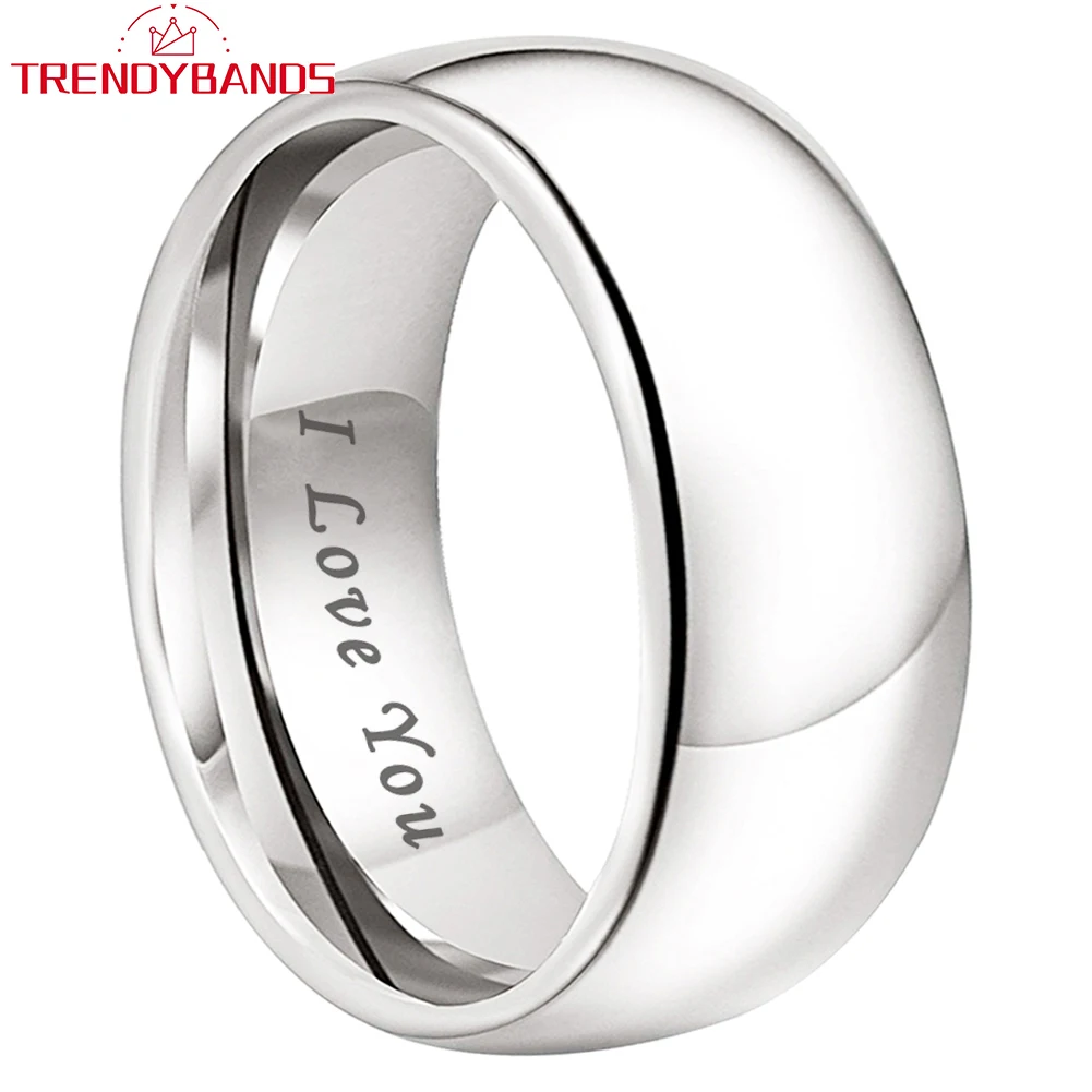 White Tungsten Finger Ring Wedding Band For Men Women I Love You Engraved Jewelry Domed Polished Shiny Comfort Fit