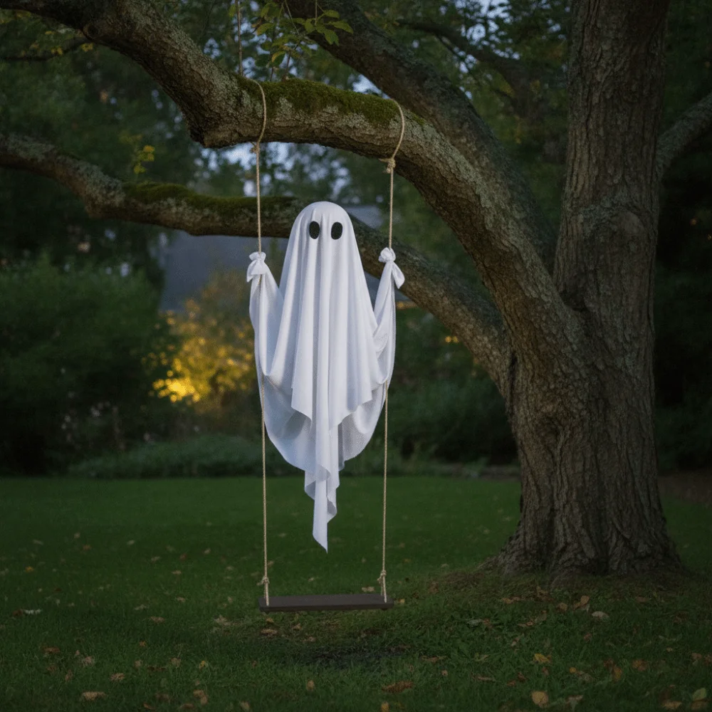 Halloween Hanging Swing Ghost Decoration with Remote Control Spooky White Cloth Ghost Prop for Haunted House Party Home Decor