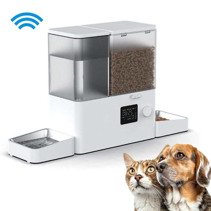 

Factory New Desgin Intelligent 2-in-1 Integrated Pet Water & Grain Feeder WiFi Automatic All-in-One Timed Cat Feeder Dispenser