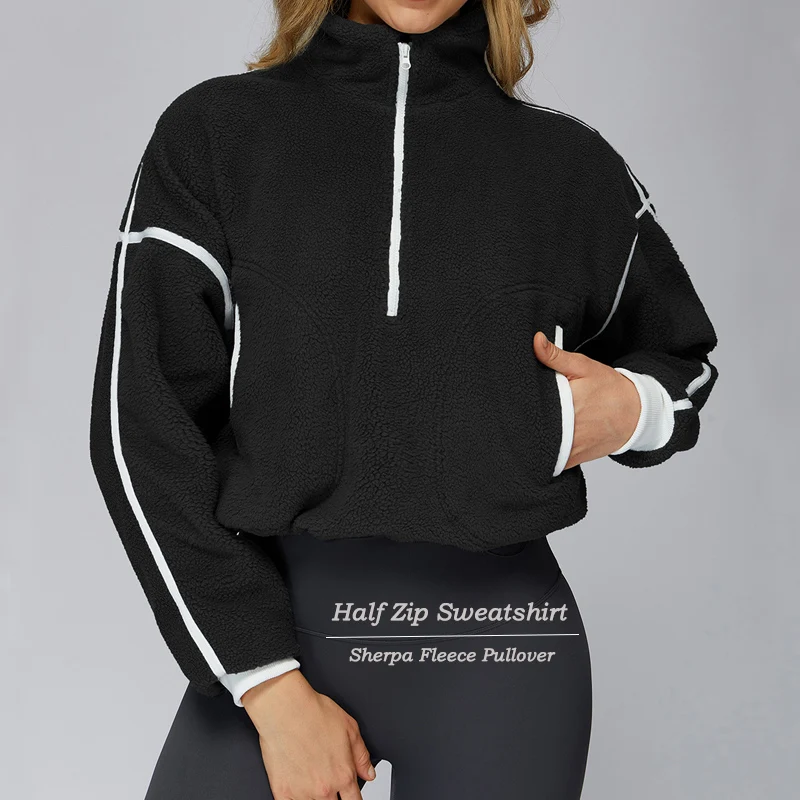 

VITALINOVO Half Zip Fleece Jackets Womens Fuzzy Fleece Pullover Sherpa Sweatshirt Long Sleeve Sweater Winter Jacket with Pockets