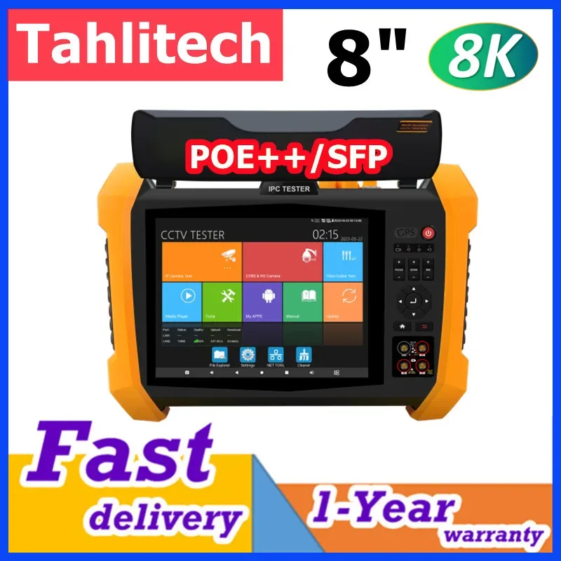 

8K CCTV IPC Tester 8MP CVI TVI AHD SDI IP Cam Tester 55V PoE++ power output VGA HDMI Dual Gigabit SFP optical fiber module ports