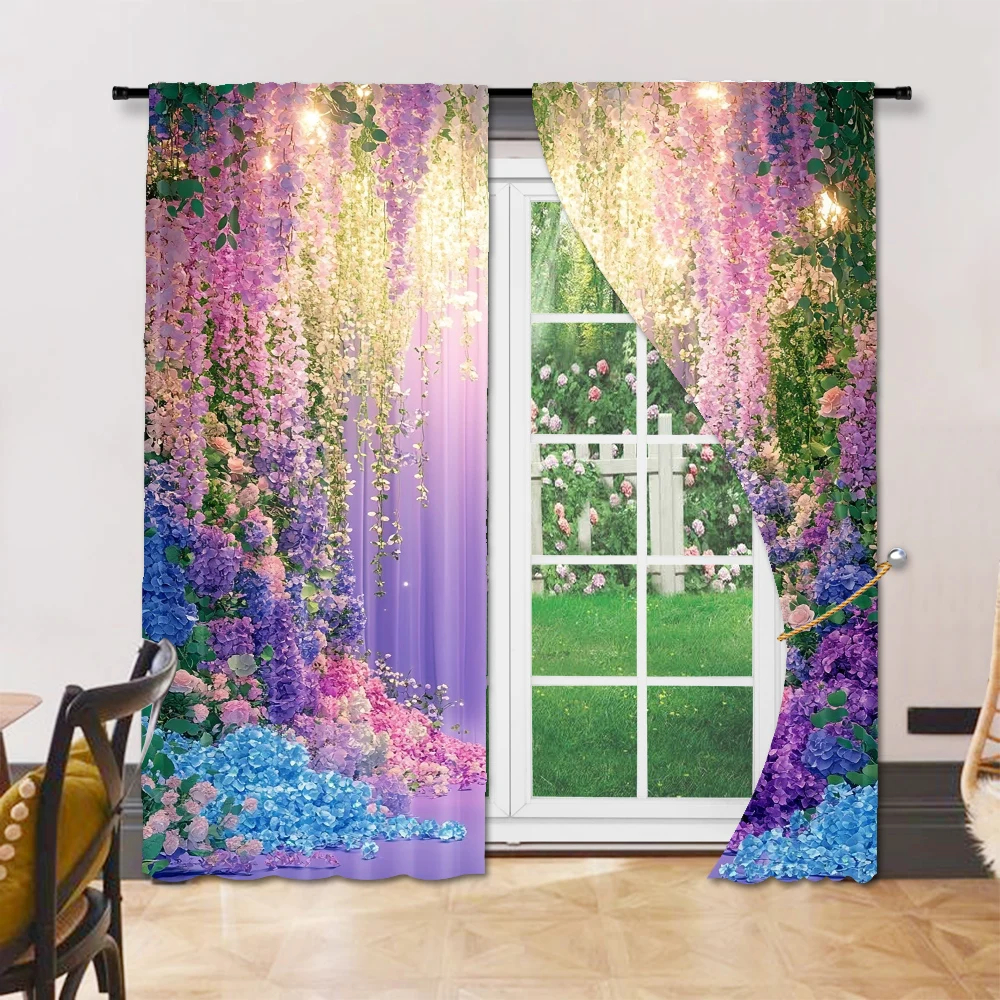 2 szt. Wielofunkcyjna marzycielska zasłona okienna Materiał poliestrowy Elegancki kwiatowy wzór Zasłony okienne Projekt do wystroju pokoju Estetyczny