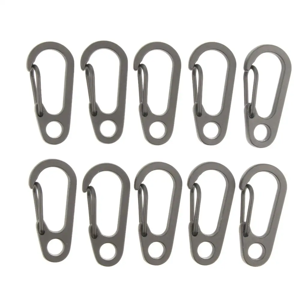 10Pcs Outdoor Camping Mini Carabiners Snap Spring Clip Hook Gray