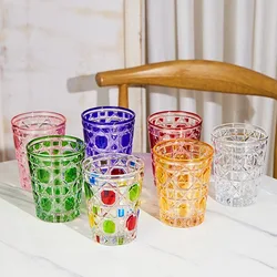 310ml European Style Creative Whiskey Glasses Colorful Checkered Glass Cup Hand-carved Drinking Water Bottle Summer Coffee Mugs