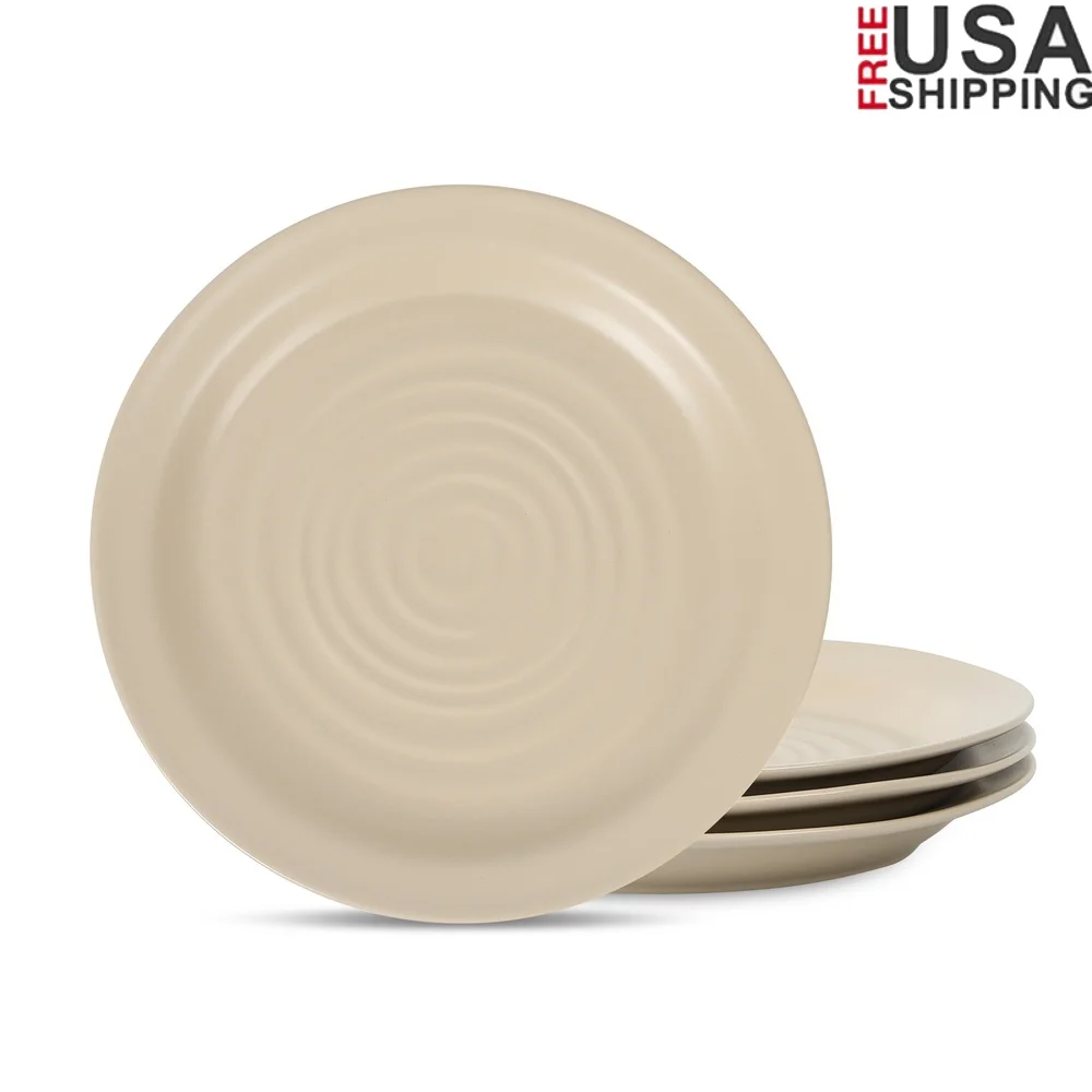 

Durable 4-Piece Stoneware Dinner Plate Set Artistic Design Dishwasher Microwave Safe Ideal Everyday Dining