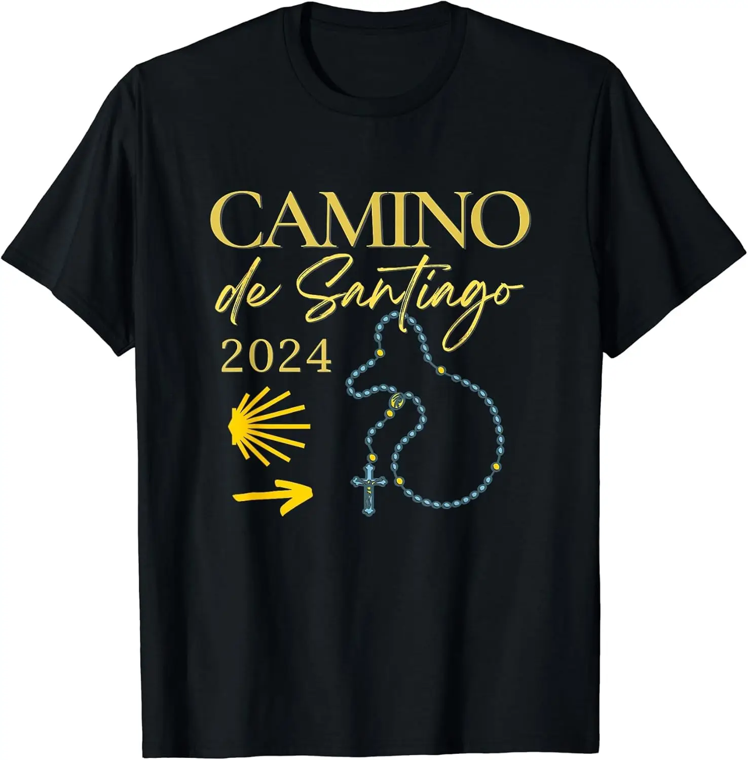 Camino de Santiago 2024 Scallop Shell Arrow Catholic Rosary T-Shirt