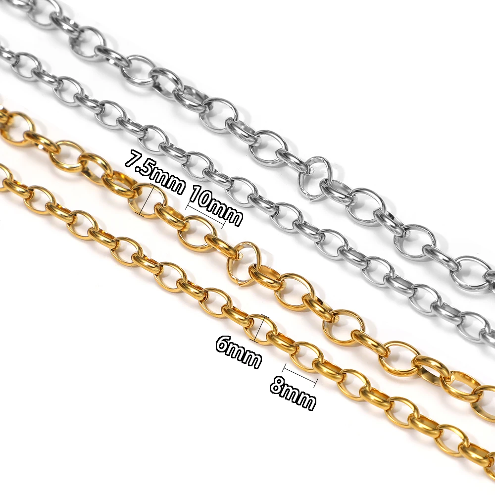 1 Meter Edelstahl O-förmige Rolo-Gliederkette, ovale Ketten für DIY Hip-Hop-Halsketten, Schmuckherstellung, Ohrringe, Armbänder – Detail 3
