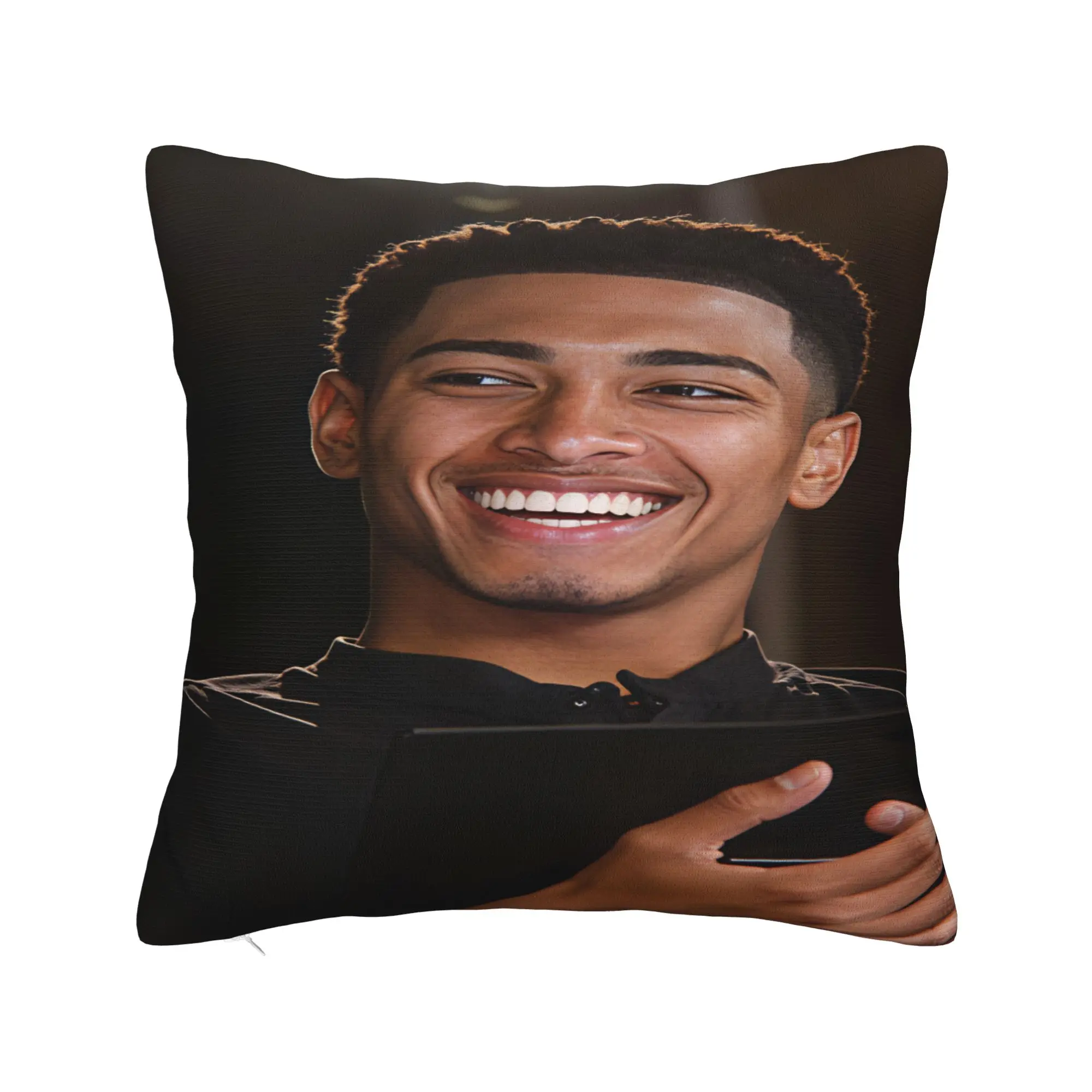Jude Bellingham Big Smile Holding Tablet Pillowcases  Morden Pillow Case For Living Room Chair Custom Pillow Cover