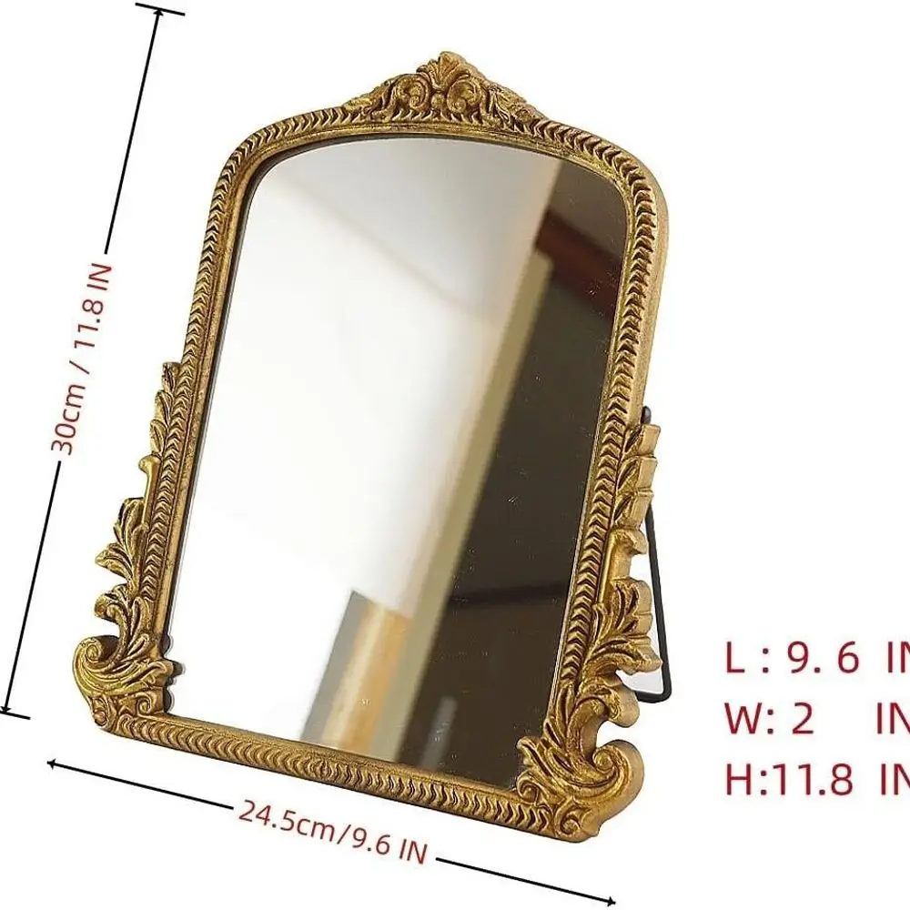 Miroir de courtoisie doré antique avec cadre en bois sculpté, 11,8x9,6 pour salon et chambre à coucher