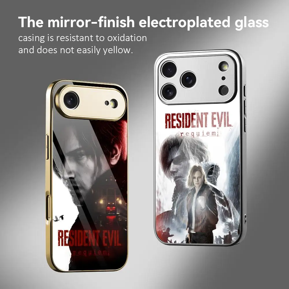 Game R-Resident Evil 9 Phone Case Electroplated Metal Bumper Shockproof Case for iPhone 17 16 15 14 13 12 Pro Max