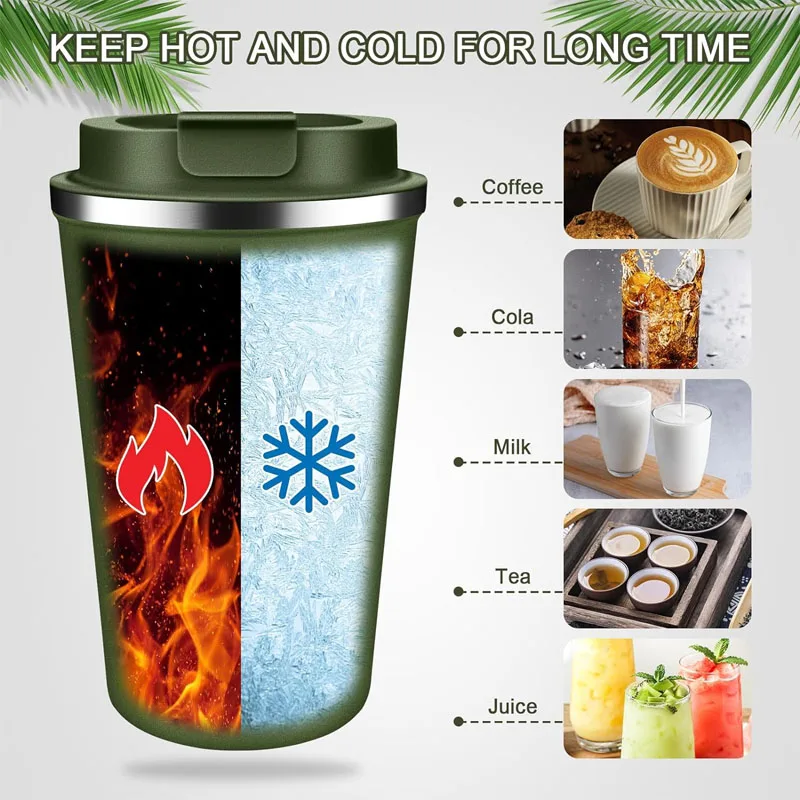 Coffee Mug Stainless Steel Double Walled Insulated Intelligent Digital Display Insulated Leak-Proof Cup 510ML for Keep Hot/Ice