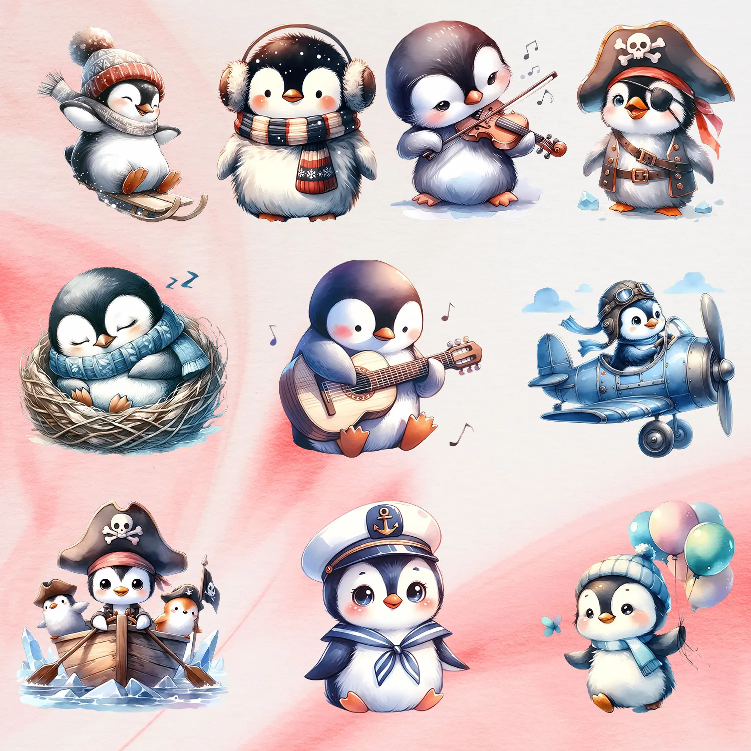 Cute Cartoon  Penguin Sticker Winter Vibe Music  Iron on Decals Patches for Clothes Playful Strong viscosity DIY Decoration