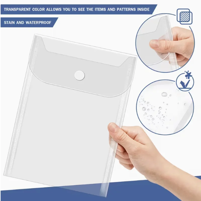 10pcs Plastic envelope with snap closure, reusable storage bag, transparent envelope bag folder (10.92X16.0 cm) image 5