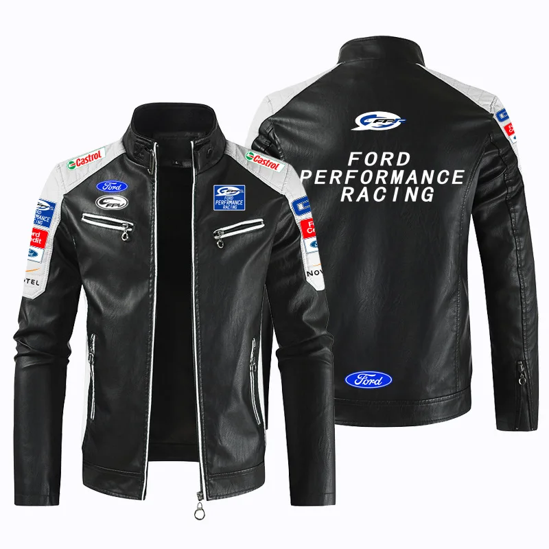 

F1 racing suit men's motorcycle leather jacket suitable for Ford FORD team autumn and winter velvet warm jacket