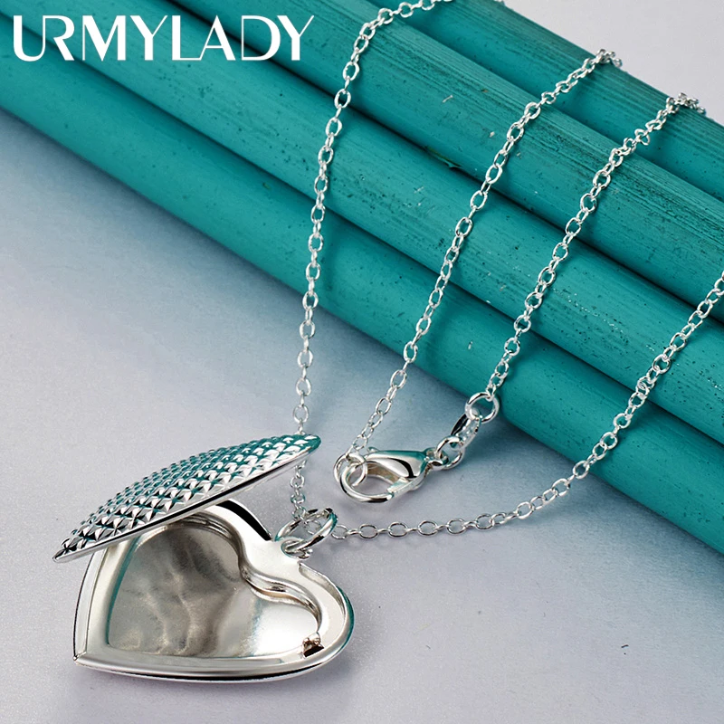 URMYLADY 925 فضة القلب إطار صور 16/18/20/22/24/26/28/30 بوصة قلادة قلادة للنساء مجوهرات الأزياء الزفاف #5