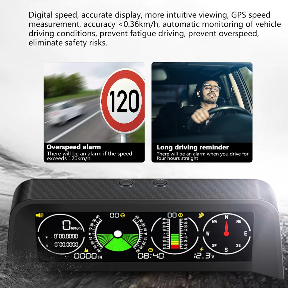 X90 4-in-1 Head-Up Display Slimme hellingmeter MPH KM/H Inclinometer Kompas Hoogtemeter Digitale GPS-snelheidsmeter