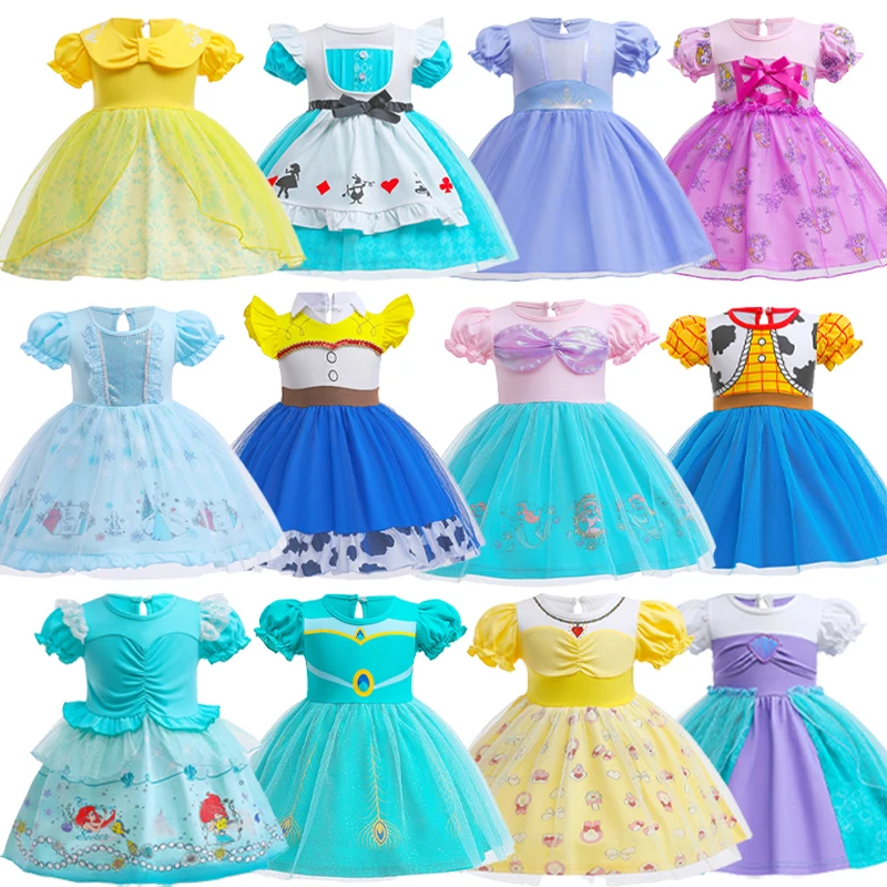 

Girls Princess Dress Short Sleeve Cartoon Pattern Print Spring Summer Halloween Costume Performance Dress