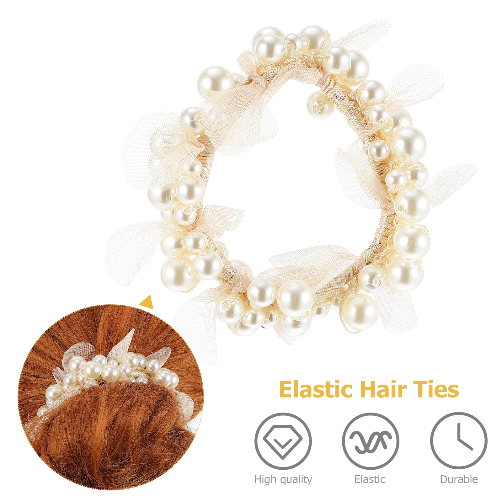 

1Pc Stylish Elastic Hair Loop Girl Hair Tie Pearl Design Elegant Headwear for All Hair Types