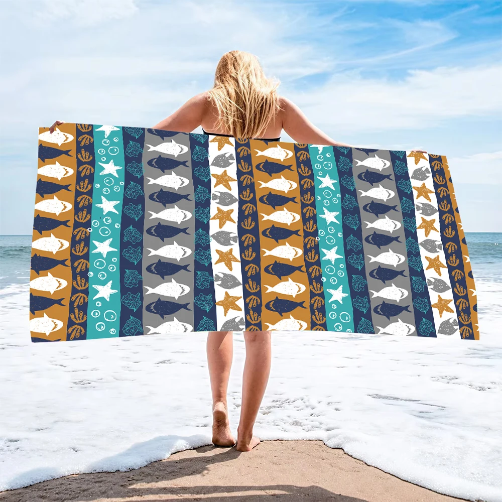 

Пляжное полотенце с милым рисунком акулы в вертикальную полоску, впитывающее микрофибро, быстросохнущее мягкое полотенце для плавания, курортное альпинистское полотенце