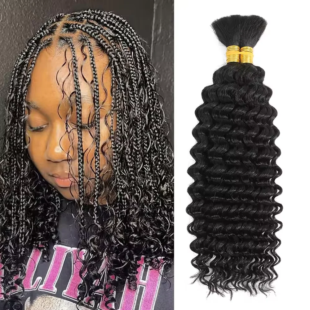 

Deep Wave Human Hair Bulk For Boho Braids Brazilian No Weft Deep Wave Hair Extension100% Unprocessed Human Hair For Women