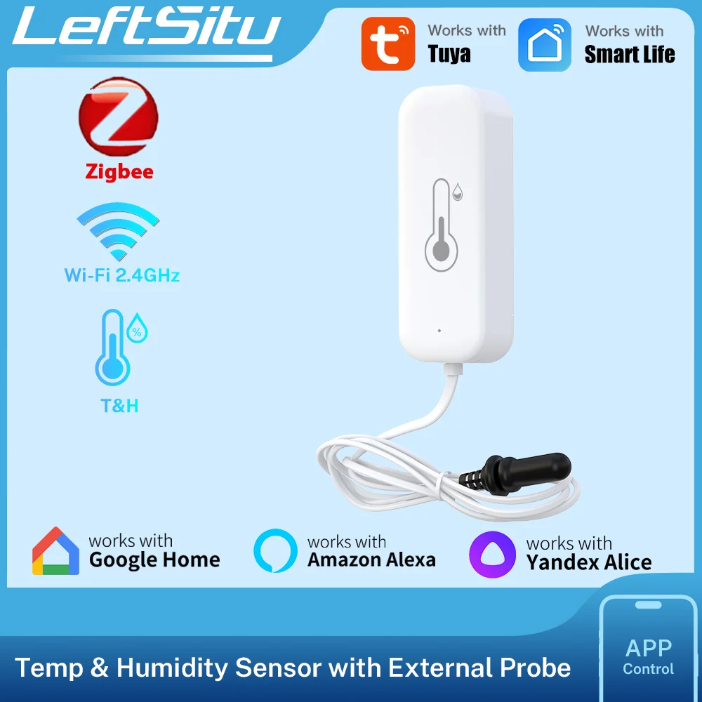 

Tuya Zigbee WiFi Temperature Humidity Sensor Smart Home Thermometer Hygrometer with External Probe Smart Life Google Home Alexa