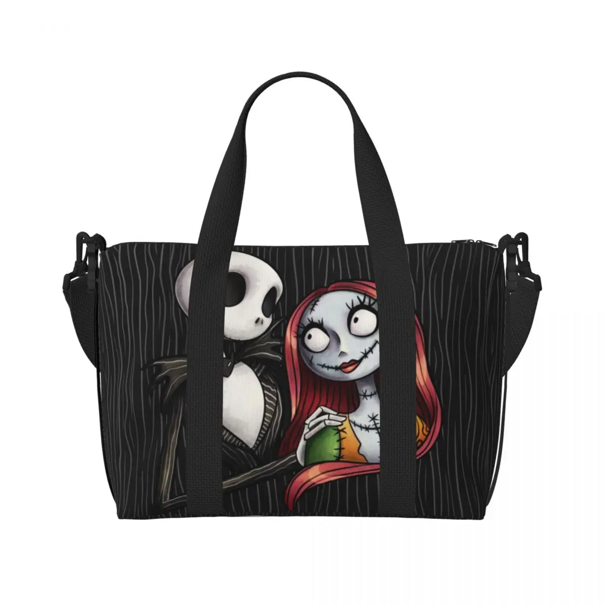 Custom The Nightmare Before Christmas Jack And Sally Beach Tote Bag for  Extra Large Gym Carry On Movie Travel Shopping Bags