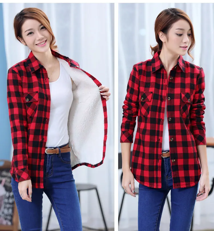 

YEOIN Warm Checked Coat Woman 2023 Winter Casual Velvet Thicke Plaid Shirt Style Coat Jackets Women Clothes Fleece Outerwear