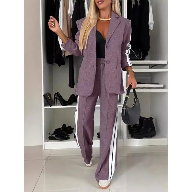 

Women's Lapel Suit Set Flip Collar Fashionable Summer Outfit Professional Workwear Stylish Ensemble Female Apparel