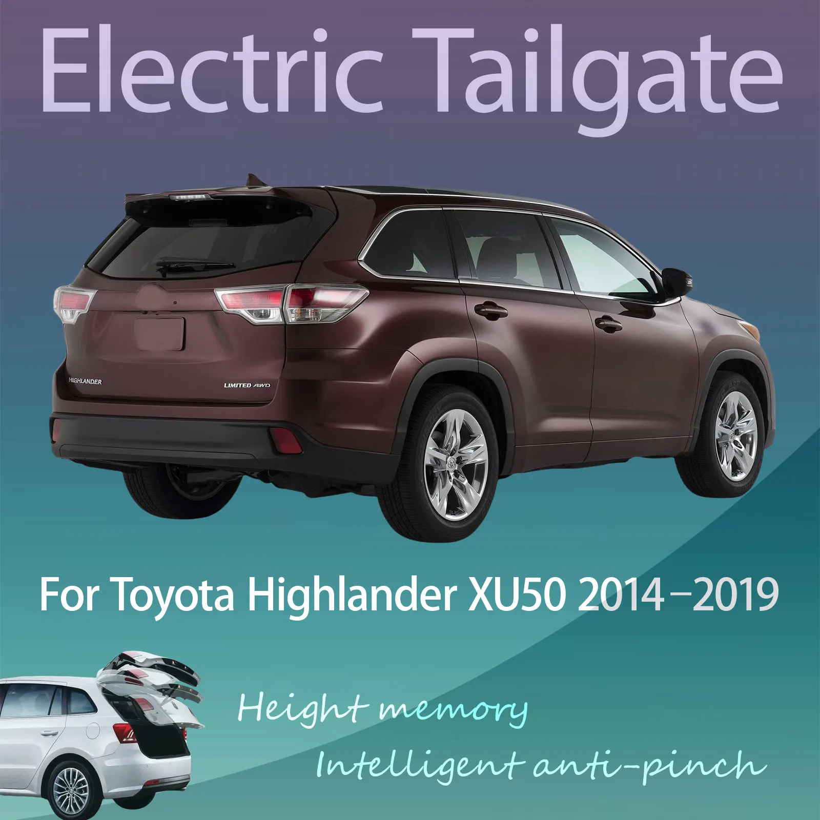 For Toyota Highlander XU50 2014–2019 Electric Tailgate with Sensor Trunk Anti-pinch Memory Height Intelligent Operation