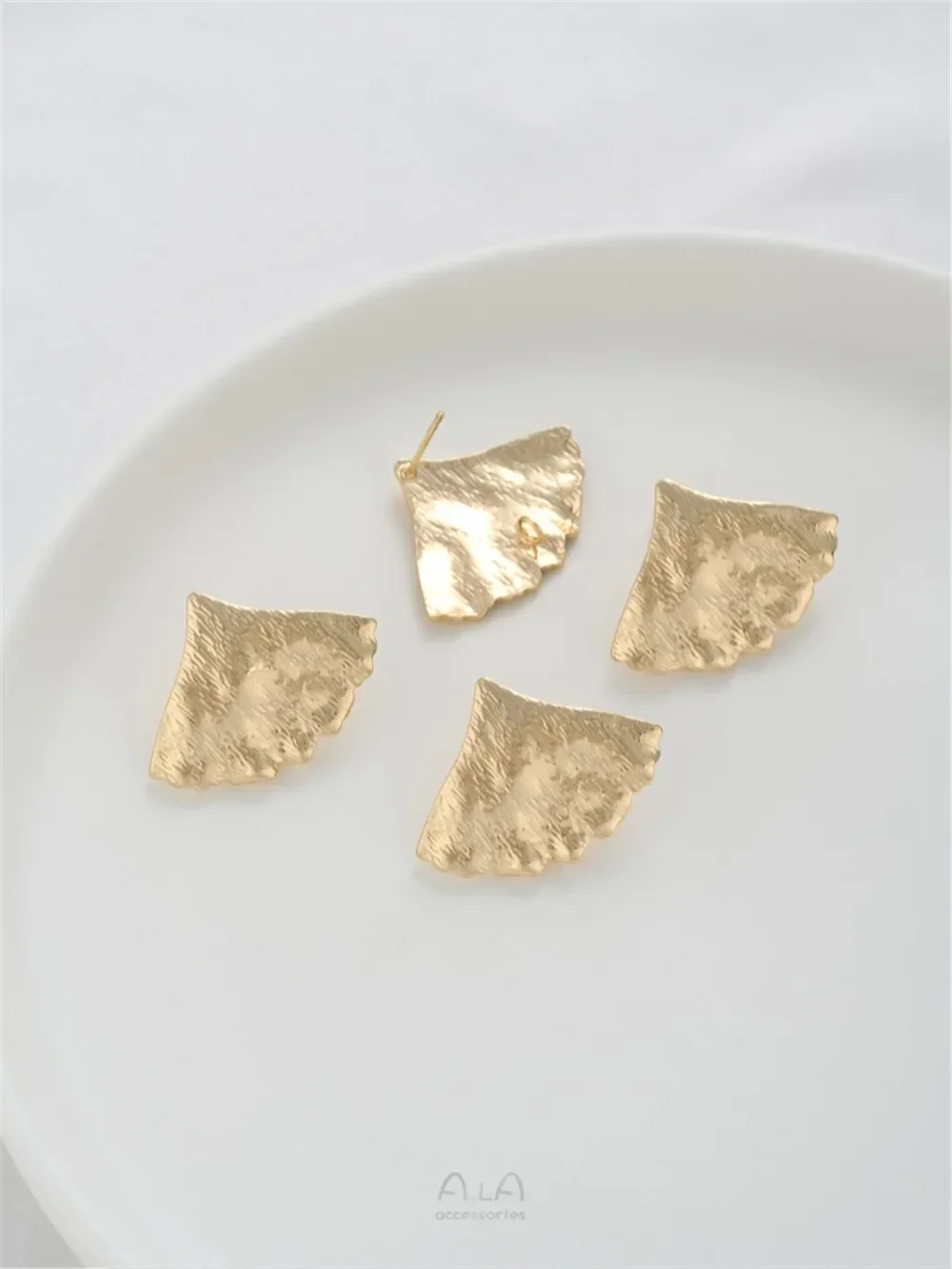 

14K Gold Wrapped Leaf Texture Ginkgo Leaf with Hanging Rings and Earrings 925 Silver Needles DIY Handmade Ear Accessories E362