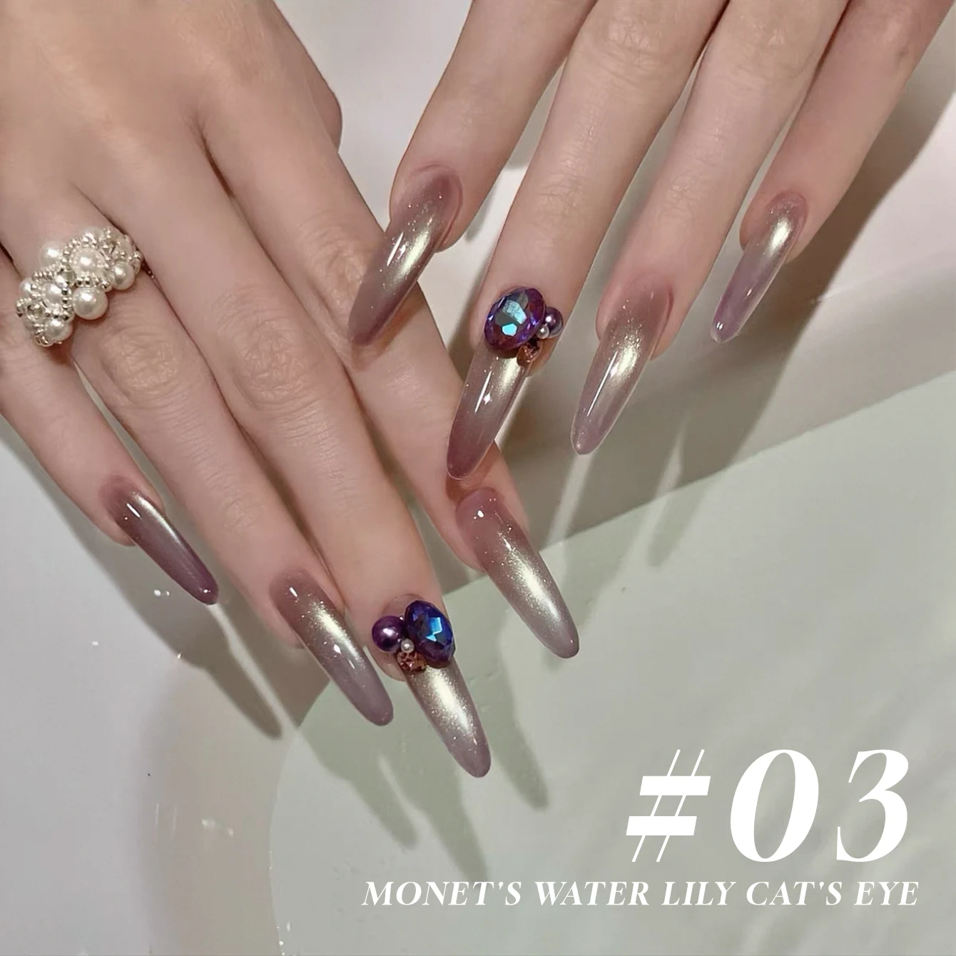 MIANEL 12ML 1 pièces été Monet eau Lily oeil de chat Gel vernis à ongles Satin blanc oeil de chat perle de verre cristal vernis à ongles bleu ongles