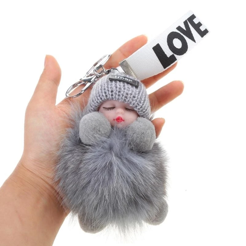 

Sleeping Baby Keychain Soft Fur Small Decorations Charm Accessories Keyring Decorative Toy for Backpack Purse 15UB
