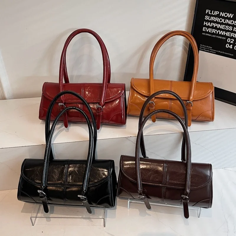 

High Quality Burgundy PU Leather Underarm Bag Elegant Women's Magnetic Buckle Shoulder Bag Commuter Versatile Ladies Tote Bags